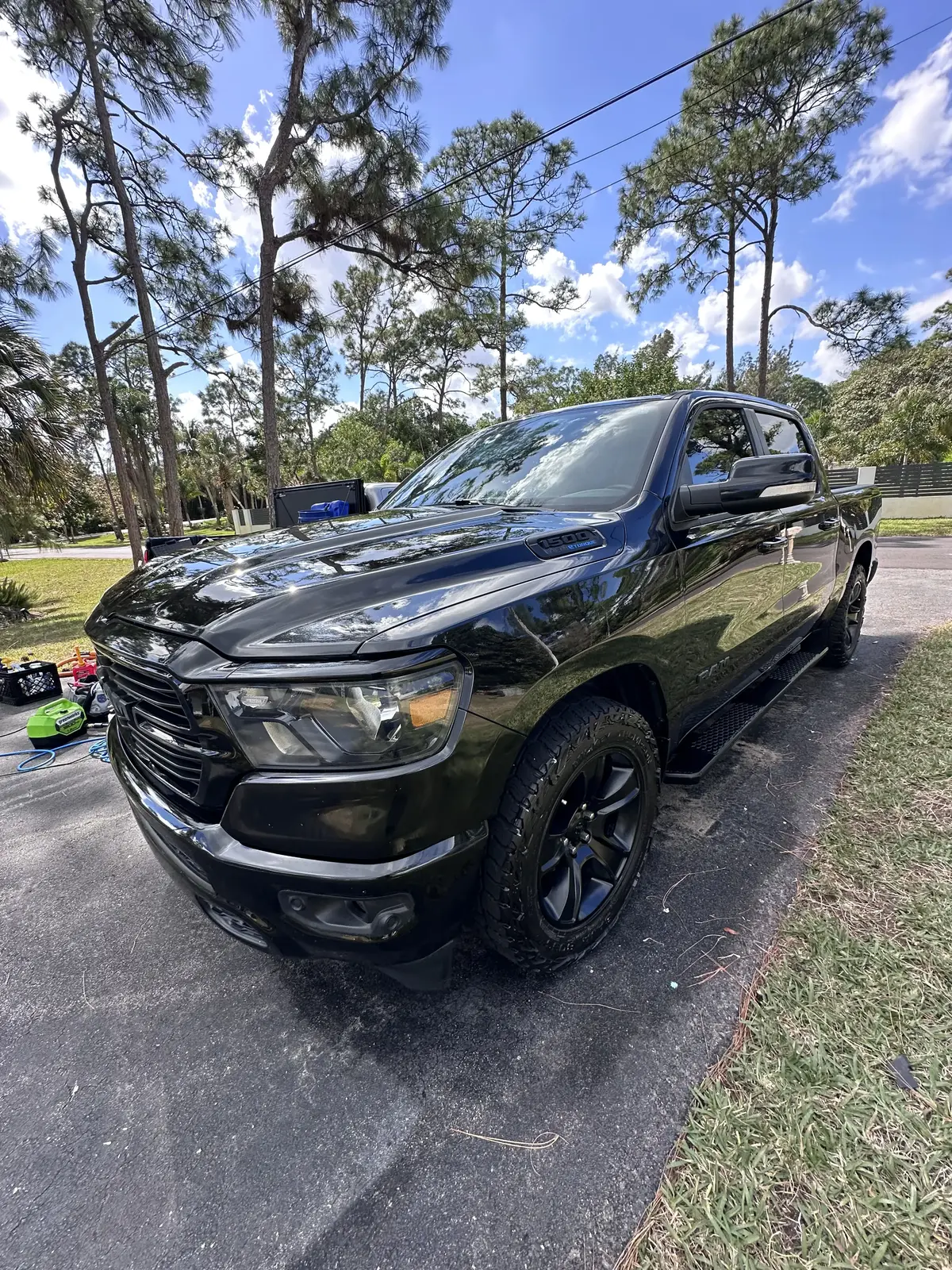 Black RAM 1500 truck after mobile detailing service in South Florida